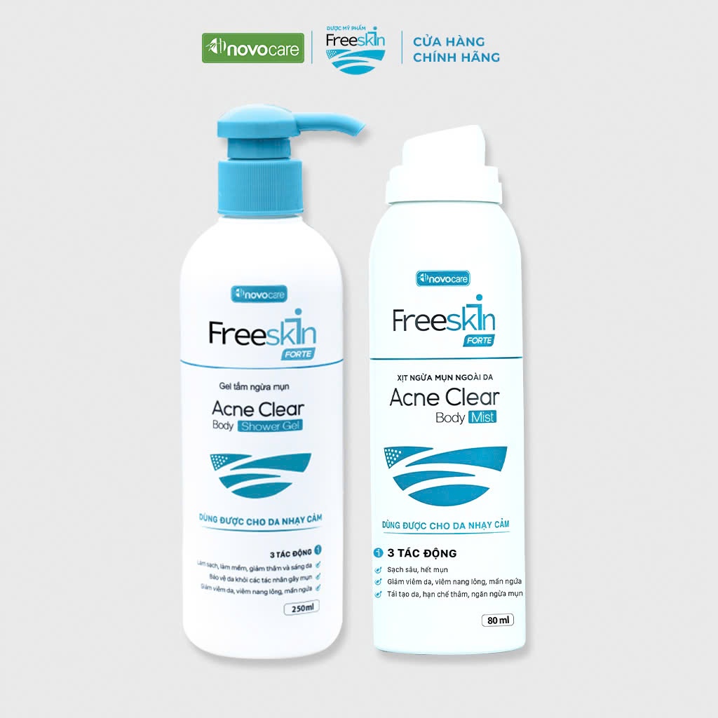 Ảnh Combo Xịt mụn Freeskin Acne Clear Body Mist 80ml & Gel tắm Freeskin Ance Clear Body Mist 250ml 1