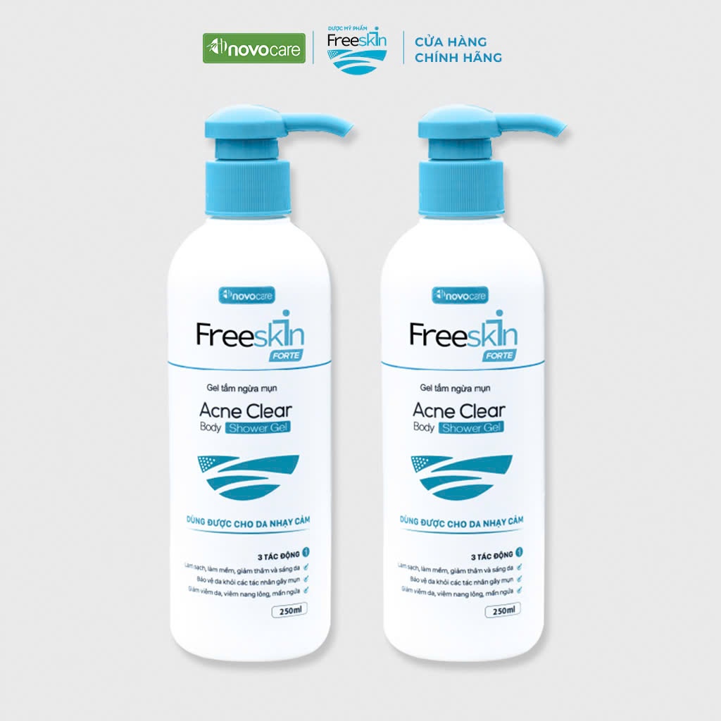 Ảnh Combo 2 chai gel tắm ngừa mụn Novocare - Freeskin ngăn ngừa viêm nang lông, mụn viêm dùng cho da nhạy cảm 250ml 1