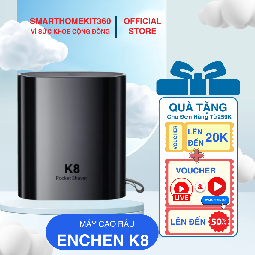 Máy cạo râu Enchen K8 đầu cạo 2D chống nước, 18 lưỡi dao tự mài, pin ...