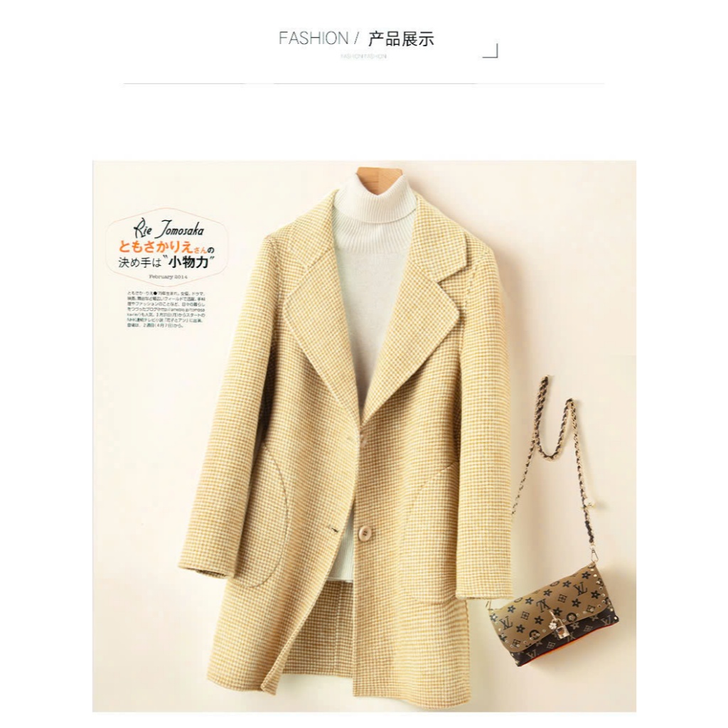 Áo dạ nữ lửng ngang hông phong cách Hàn Quốc lông cừu handmade măng tô khâu tay Quảng Châu cao cấp dáng xuông nhẹ trQuốc