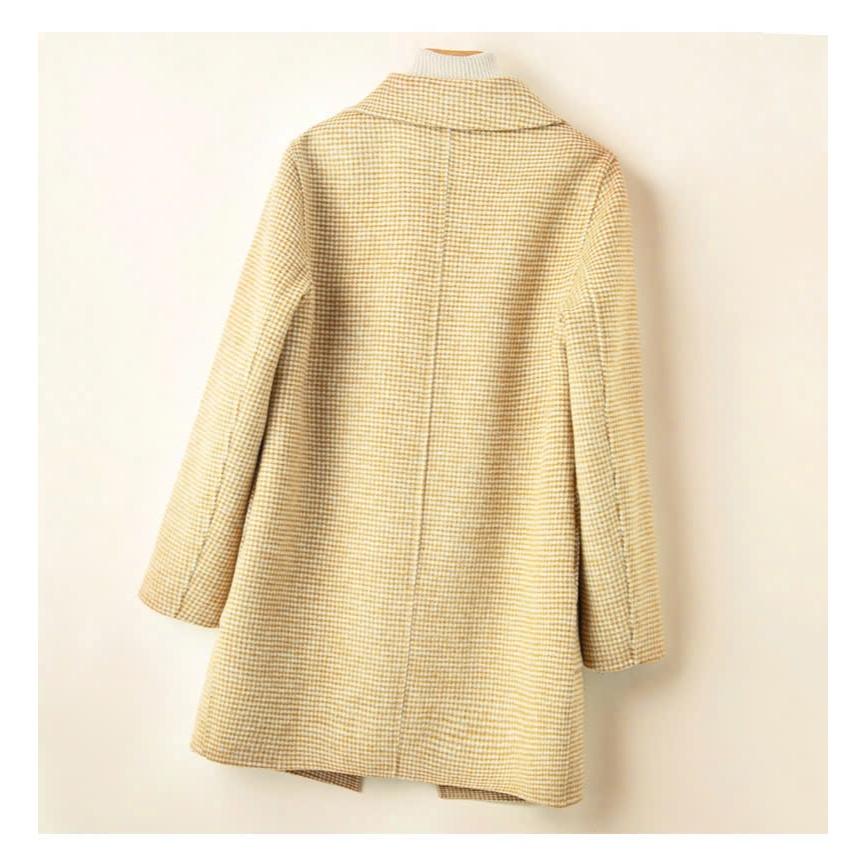 Áo dạ nữ lửng ngang hông phong cách Hàn Quốc lông cừu handmade măng tô khâu tay Quảng Châu cao cấp dáng xuông nhẹ trQuốc