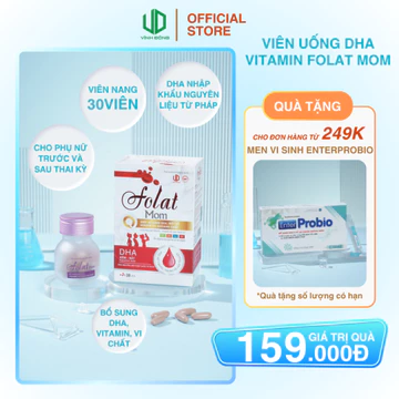 Viên uống vitamin bầu Folat Mom Vĩnh Đông bổ sung DHA vitamin và khoáng chất cho bà bầu (Lọ 30 viên)