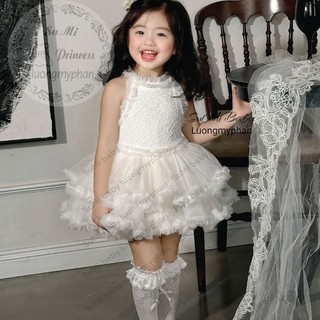 [HÀNG CAO CẤP] Váy công chúa ba lê trắng kem siêu bồng xòe ren mềm cho bé gái