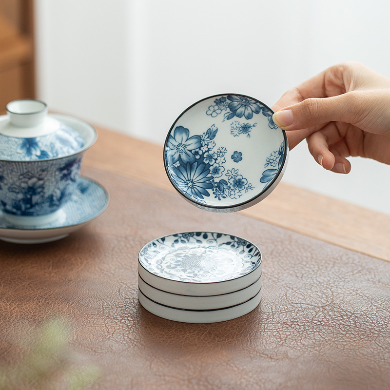 Đế Kê Lót Chén Trà Bằng Sứ Cảnh Đức Vẽ Họa Tiết Đẹp Mắt