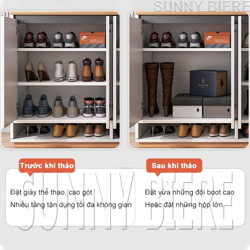 SUNNY Tủ Giày Thông Minh 4 Cánh - Gỗ MDF Cao Cấp Màu Trắng Vân Gỗ Tiết Kiệm Không Gian Dễ Lắp Đặt