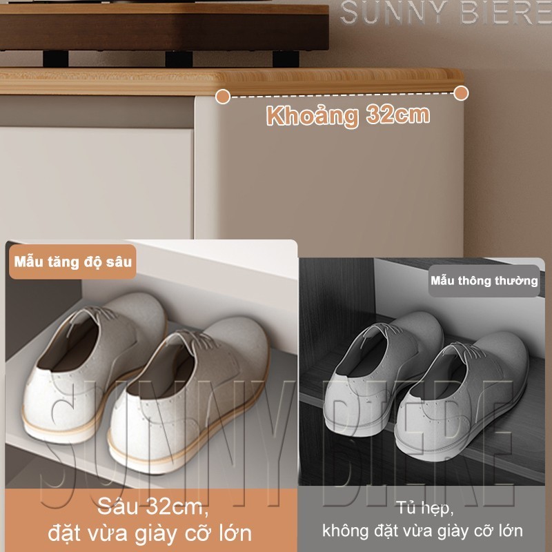 SUNNY Tủ Giày Thông Minh 4 Cánh - Gỗ MDF Cao Cấp Màu Trắng Vân Gỗ Tiết Kiệm Không Gian Dễ Lắp Đặt