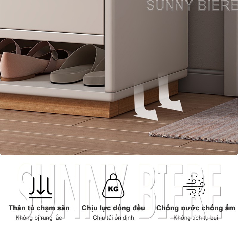 SUNNY Tủ Giày Thông Minh 4 Cánh - Gỗ MDF Cao Cấp Màu Trắng Vân Gỗ Tiết Kiệm Không Gian Dễ Lắp Đặt