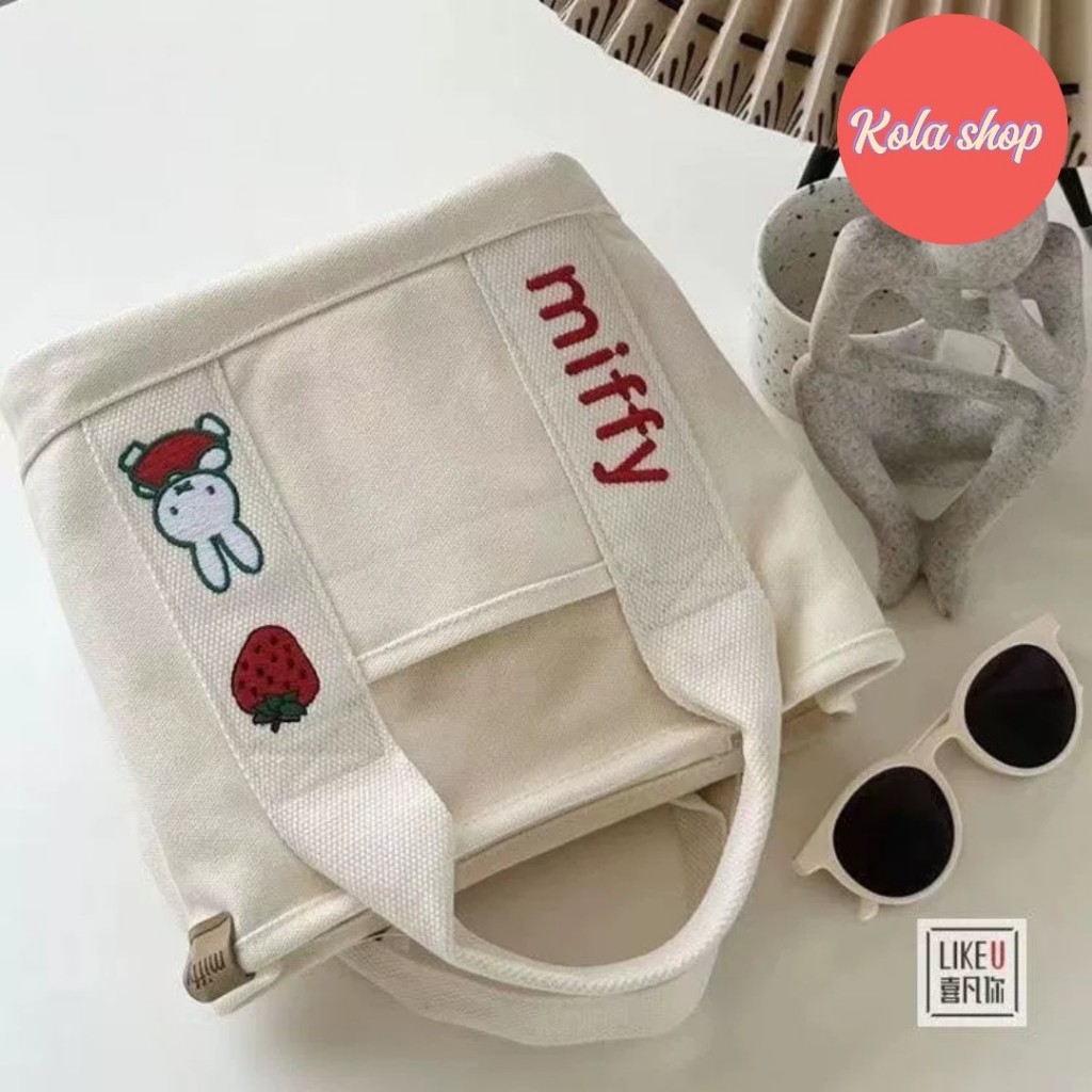 Túi xách bỉm sữa cho mẹ và bé vải canvas thêu hoạ tiết thỏ, túi xách nữ thời trang