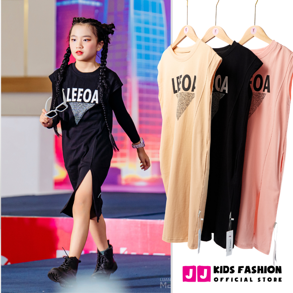 Đầm Maxxi bé gái, váy mùa hè cho bé JJ Kids in chữ LEEOA cá tính cho trẻ em 7,8,9,10,11,12 tuổi