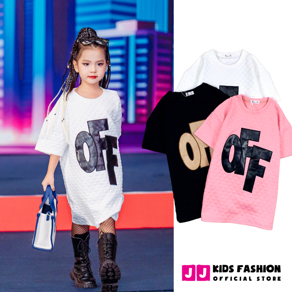 Đầm thời trang bé gái, Đầm cotton xốp thêu chữ Off simily size đại 30-50kg,| JJ Kids Fashion