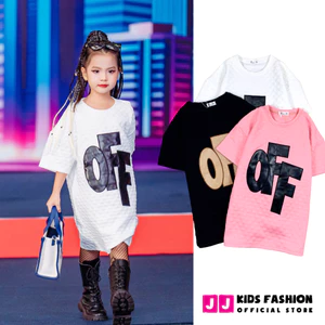 Đầm thời trang bé gái, Đầm cotton xốp thêu chữ Off simily size đại 30-50kg,| JJ Kids Fashion