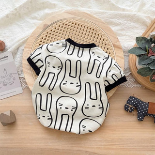 Bộ áo liền quần bằng cotton tay ngắn in hình thỏ