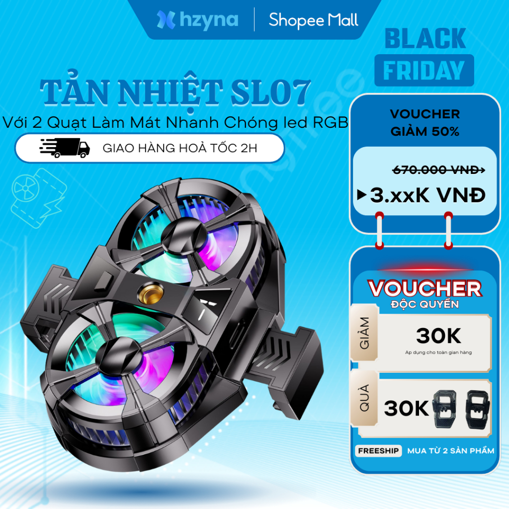 Quạt Tản Nhiệt HZYNA SL07 Cao Cấp - Sò Lạnh chơi game phát trực tiếp livestream với quạt kép làm mát nhanh chóng .