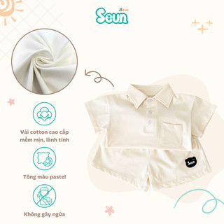 | SEUNKIDS | Bộ polo bé trai tay ngắn cotton 4 chiều xanh đen kem xám bộ đồ bé trai đồ bộ bé trai