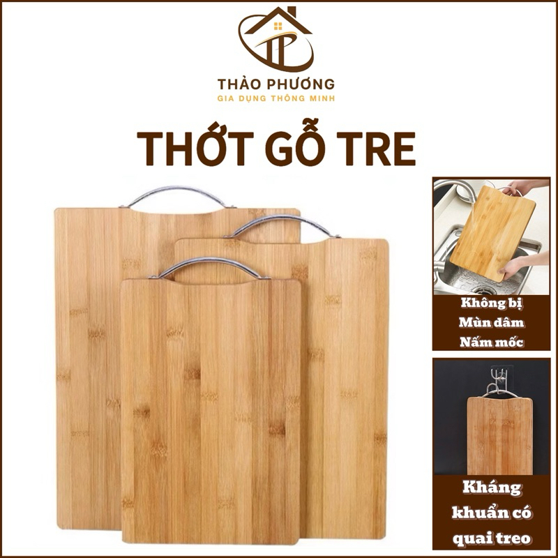 Thớt Gỗ Tre Nhà Bếp Có Khuy Treo Chống Nấm Mốc Bền Đẹp Kháng Khuẩn Không Bị Mùn Dâm