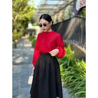 Áo tơ Rubyhouse cao cấp tay bồng màu kem tiểu thư, áo dài tay phồng bo chun