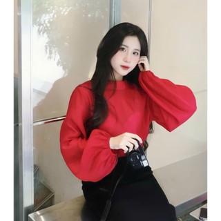 Áo tơ Rubyhouse cao cấp tay bồng màu kem tiểu thư, áo dài tay phồng bo chun