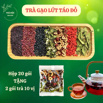 Hộp 20 Gói Trà Gạo Lứt Táo Đỏ Thảo Mộc 7 Vị (Gạo Lứt, Táo Đỏ, Đậu Đen, Đậu Đỏ, Kỷ Tử, Lá Nếp,...)