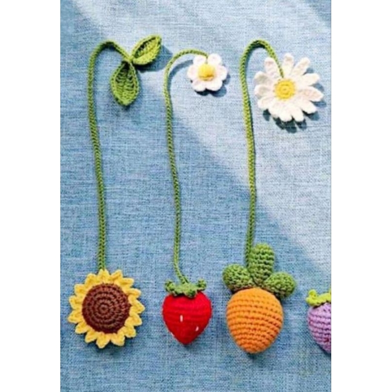 Móc Khoá Len Handmade (Hoa Hướng Dương , Hoa Cúc Daisy , Trái Dâu ,Đậu Bắp), Móc Treo Trang Trí