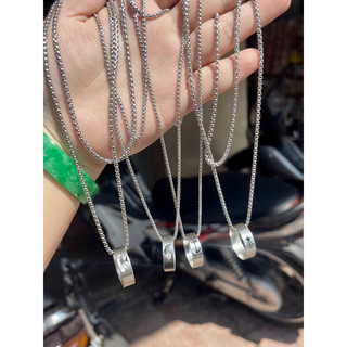 Dây chuyền kèm nhẫn xỏ unisex nam nữ inox không đen không gỉ