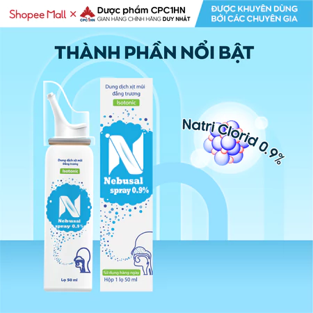 Dung Dịch Xịt Mũi Đẳng Trương Nước Muối Nebusal Spray 0,9% Làm Sạch Mũi Vệ Sinh Hằng Ngày 50ml