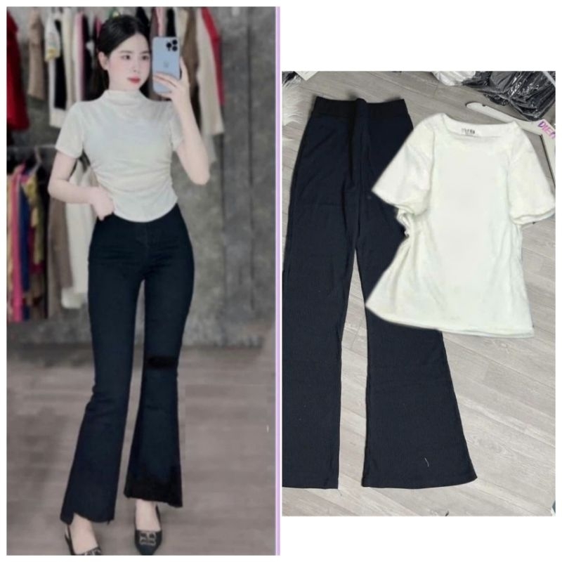 [ Rẻ Vô Địch ] Tổng Hợp Các Sét Quần Ống Loe Chất Umi + Mix Áo Phông Form Rộng Tay Lỡ Unisex
