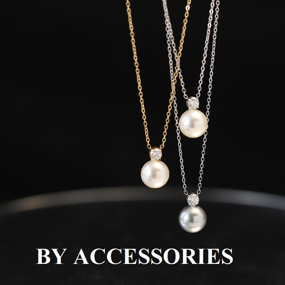Dây chuyền nữ titan ngọc trai nhân tạo phối 1 viên đá lấp lánh không gỉ WN2507 BY ACCESSORIES