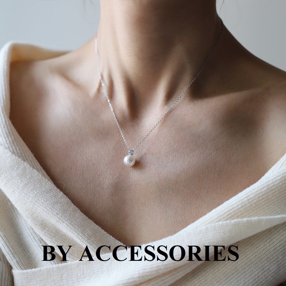 Dây chuyền nữ titan ngọc trai nhân tạo phối 1 viên đá lấp lánh không gỉ WN2507 BY ACCESSORIES