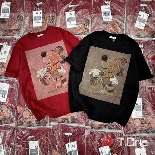 Áo Thun Mickey Phông Ngắn Tay Họa Tiết Đính Đá Bling Dáng Rộng Giấu Quần Trùm Mông QCCC Cao Cấp