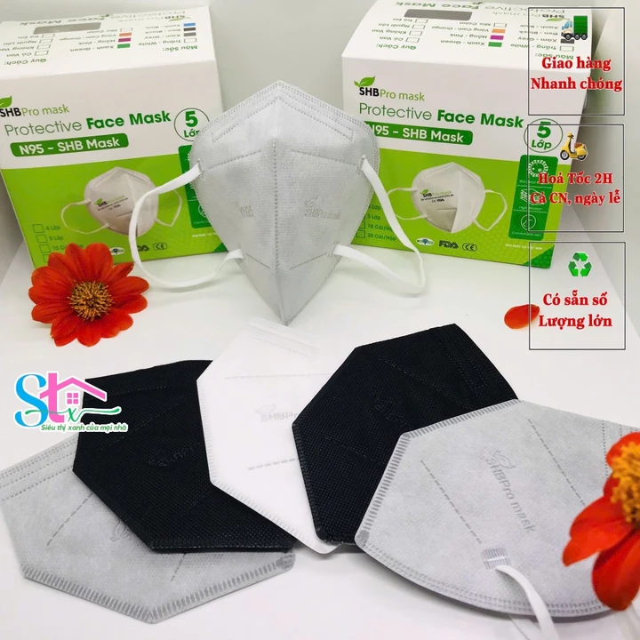 Combo 5 hộp khẩu trang 5 lớp chính hãng SHBpro mask hộp 20 cái, khẩu trang N95 người lớn chuẩn FFP2 – 2
