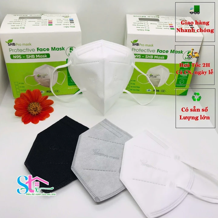 Combo 2 hộp khẩu trang 5 lớp chính hãng SHBpro mask hộp 20cái, khẩu trang N95 người lớn chuẩn FFP2