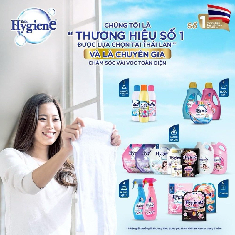 Nước Xả Vải Hygiene Đậm Đặc 3300ml Thái Lan, Lưu Hương Bền Lâu, Làm Mềm Quần Áo - HT HOUSE