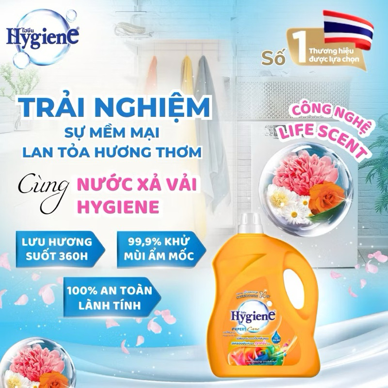 Nước Xả Vải Hygiene Đậm Đặc 3300ml Thái Lan, Lưu Hương Bền Lâu, Làm Mềm Quần Áo - HT HOUSE