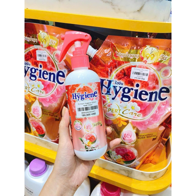 Xịt vải Hygiene, Xịt Thơm Quần Áo Hygiene Làm Phẳng Quần Áo, Xịt thơm Hygiene Rose Water Thái Lan Lưu Hương Lâu 220ml