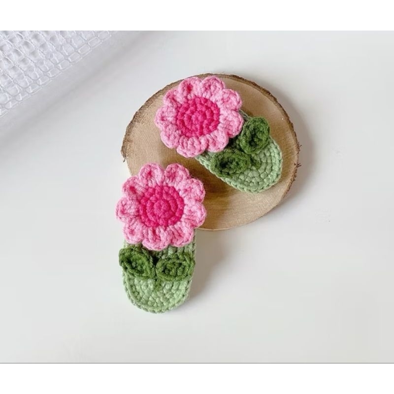 Kẹp Tóc Hoa Hướng Dương , Kẹp Tóc Hoa Len Handmade