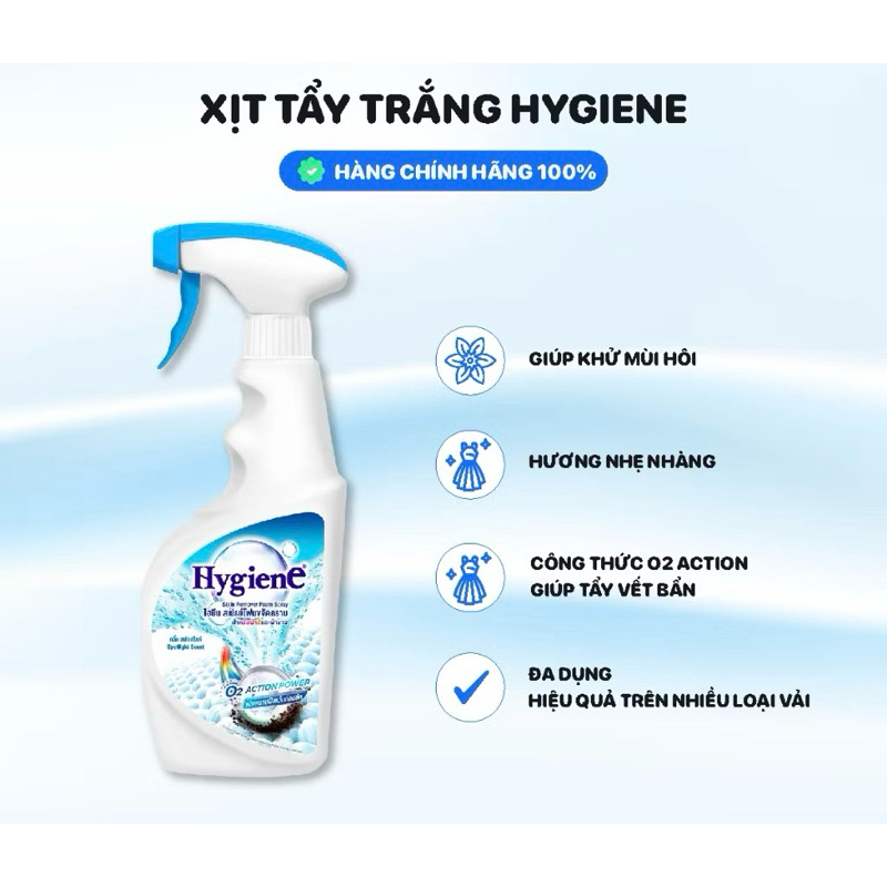 Xịt Tẩy Trắng Quần Áo Hygiene Thái Lan Loại Bỏ Vết Bẩn Cứng Đầu 500ml-HT House