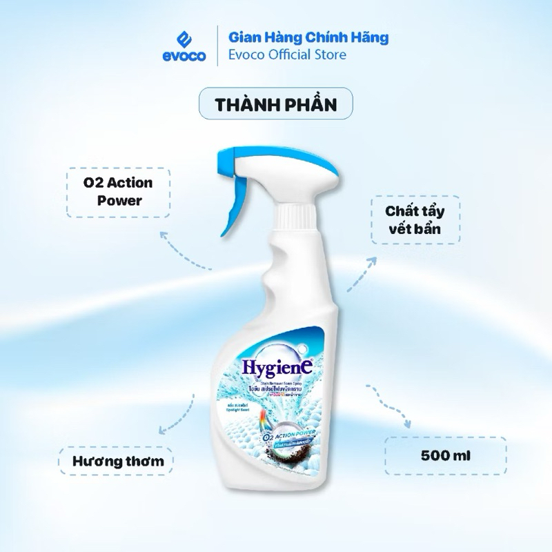 Xịt Tẩy Trắng Quần Áo Hygiene Thái Lan Loại Bỏ Vết Bẩn Cứng Đầu 500ml-HT House