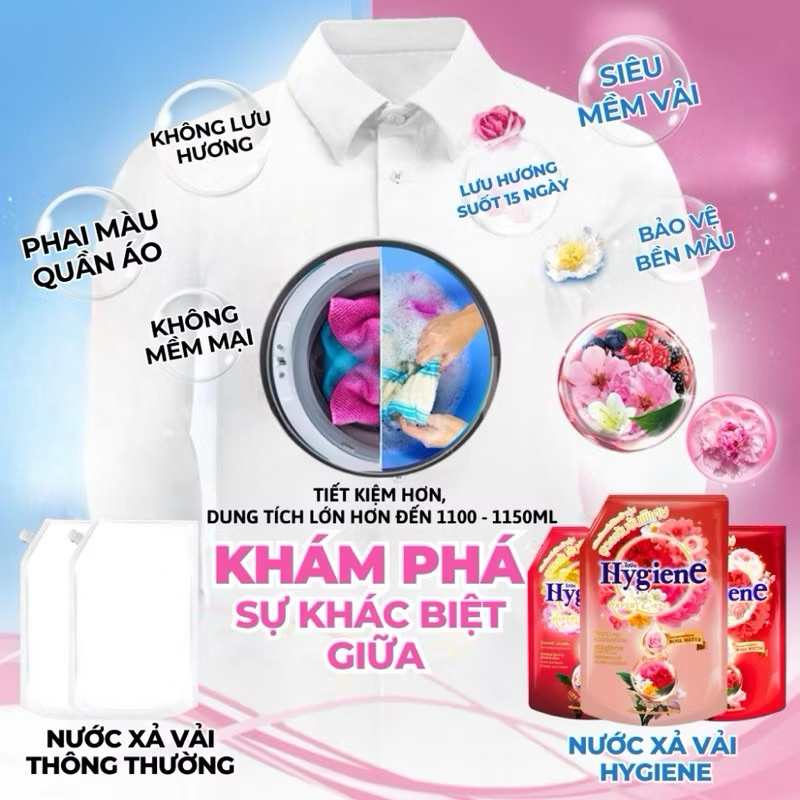 COMBO 2 Túi Nước xả vải Hygiene EXPER CARE Thái Lan gói lớn 1150ml, 2000ml hương hoa tự nhiên - HT House