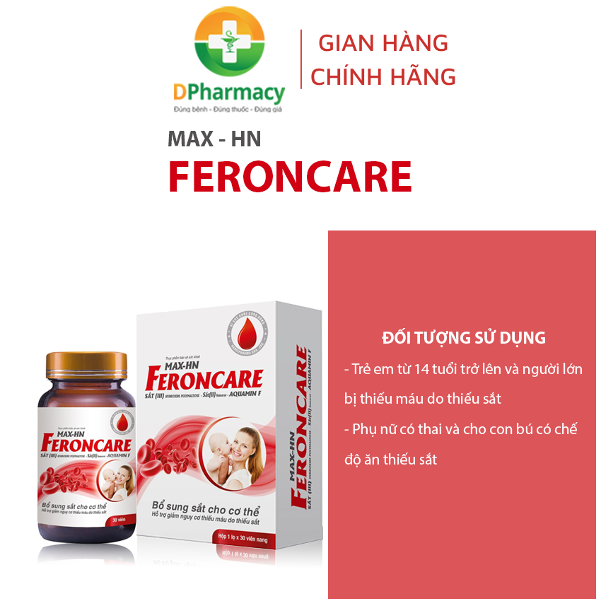MAX - HN FERONCARE bổ sung sắt, acid Folic, hỗ trợ tăng tạo máu, giảm thiếu máu do thiếu sắt