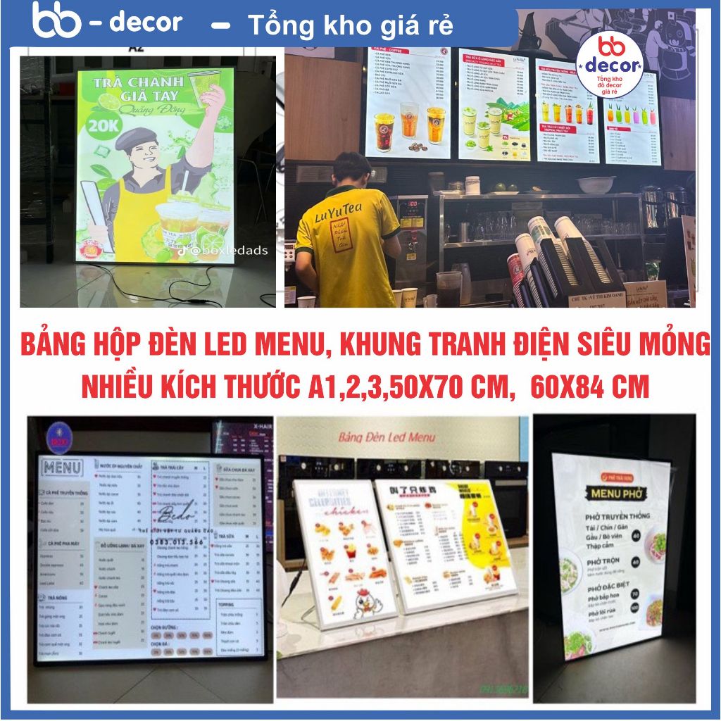 Hộp Đèn LED Quảng Cáo Nhiều Kích Thước, Menu LED Siêu Mỏng, Thay Ảnh Dễ ...
