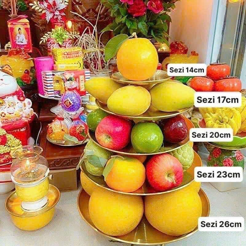 BỘ 5 ĐĨA VÀNG BÀY HOA QUẢ CÚNG, TRANG TRÍ BÀN THỜ SIÊU ĐẸP