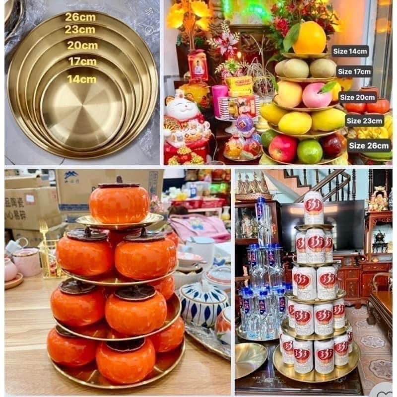 BỘ 5 ĐĨA VÀNG BÀY HOA QUẢ CÚNG, TRANG TRÍ BÀN THỜ SIÊU ĐẸP