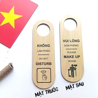 Thẻ treo cửa phòng khách sạn 2 mặt, Bảng không làm phiền, thông báo dọn phòng bằng gỗ khắc laser