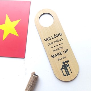 Thẻ treo cửa phòng khách sạn 2 mặt, Bảng không làm phiền, thông báo dọn phòng bằng gỗ khắc laser