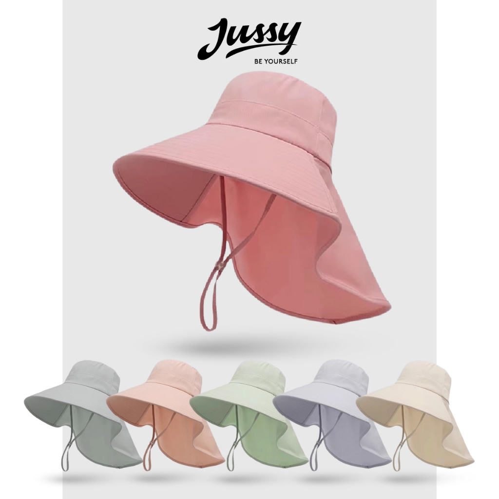 Mũ Chống Nắng Vành Rộng 12cm Kèm Khăn Che Full Vai Cổ JB48 Jussy Official Mũ Trùm Đầu Nữ Vải Cotton Chống Tia Uv
