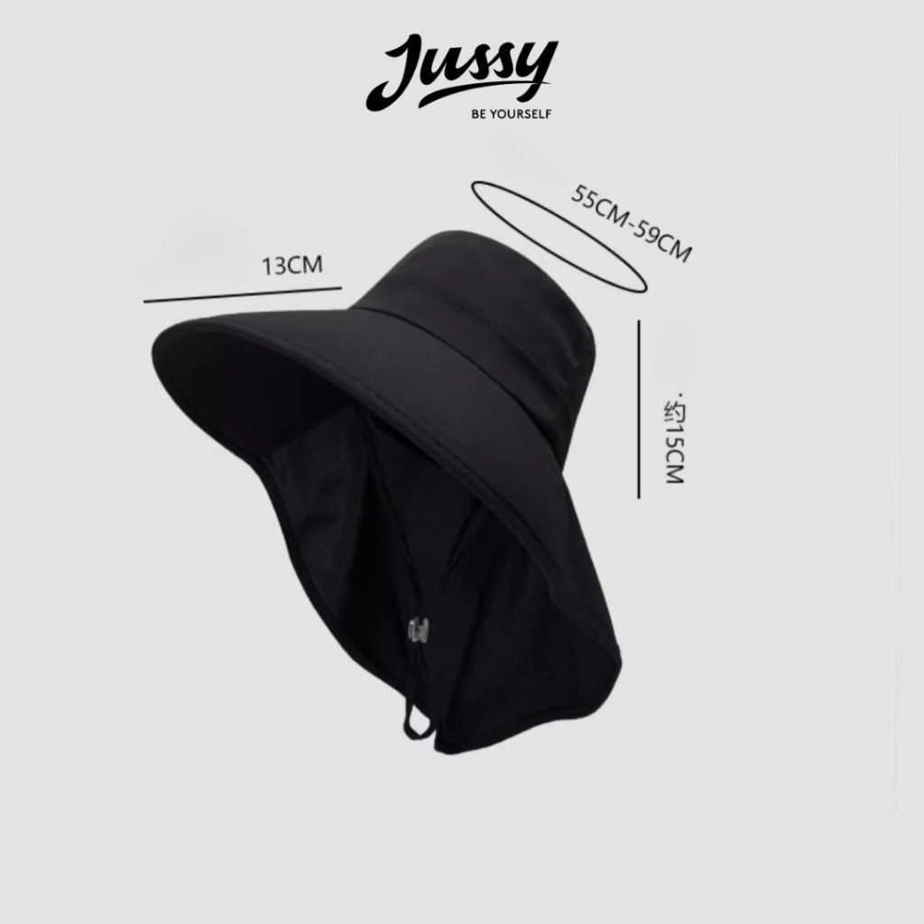 Mũ Chống Nắng Vành Rộng 12cm Kèm Khăn Che Full Vai Cổ JB48 Jussy Official Mũ Trùm Đầu Nữ Vải Cotton Chống Tia Uv