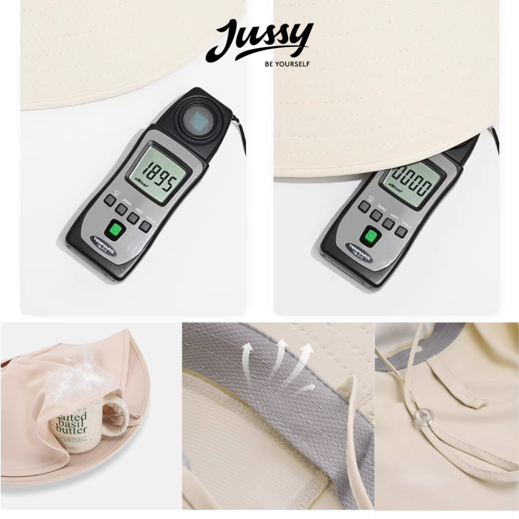 Mũ Chống Nắng Vành Rộng 12cm Kèm Khăn Che Full Vai Cổ JB48 Jussy Official Mũ Trùm Đầu Nữ Vải Cotton Chống Tia Uv