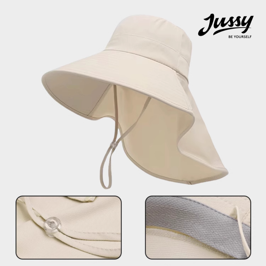 Mũ Chống Nắng Vành Rộng 12cm Kèm Khăn Che Full Vai Cổ JB48 Jussy Official Mũ Trùm Đầu Nữ Vải Cotton Chống Tia Uv