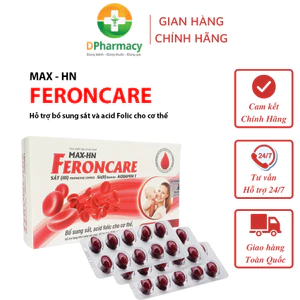 MAX - HN FERONCARE bổ sung sắt, acid Folic, hỗ trợ tạo máu, giảm thiếu máu do thiếu sắt, hộp 30v