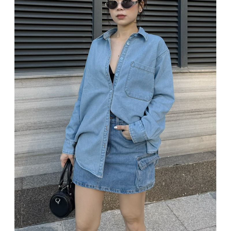 MIDDUA - SM028 Sơmi denim dáng dài, form rộng